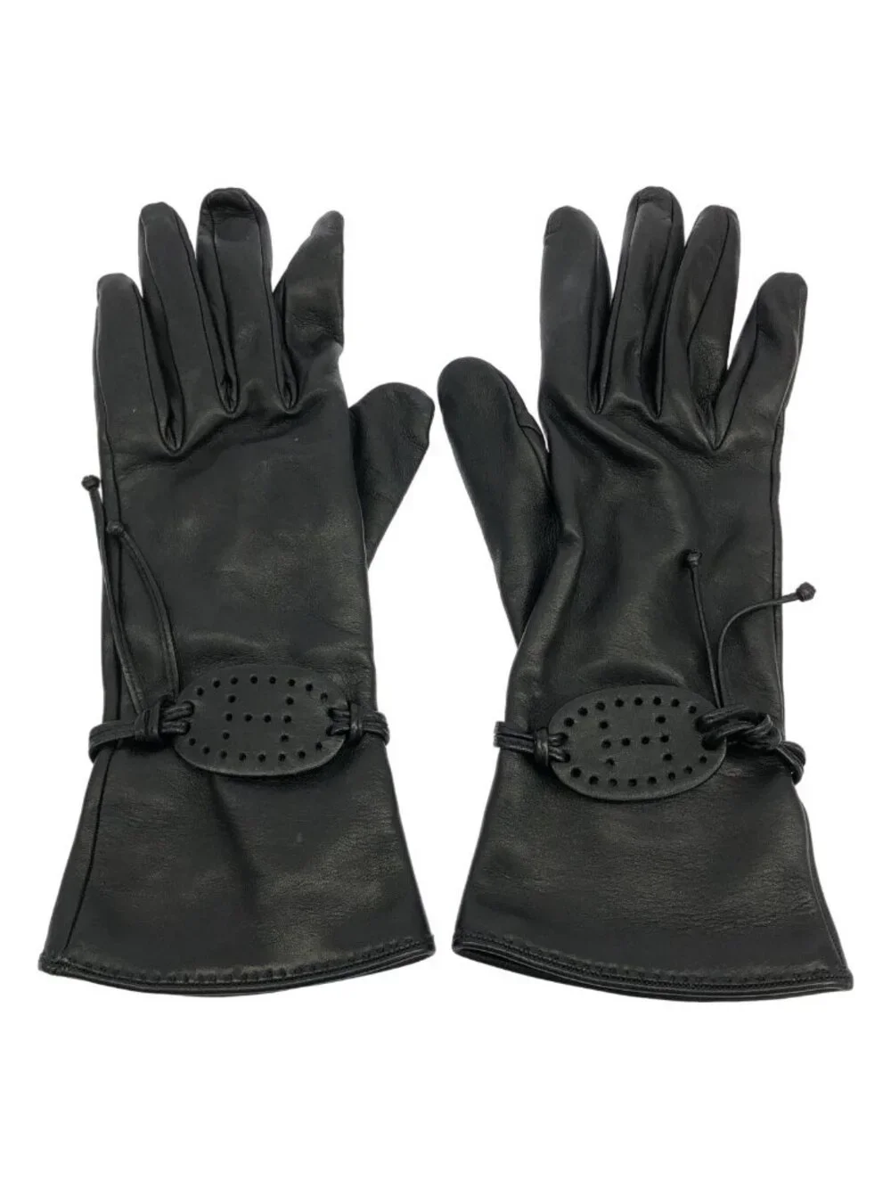 Hermes Logo Lambskin Gloves Black